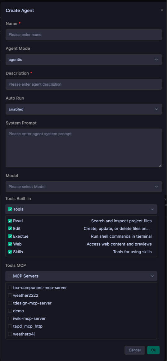 agentic mode config